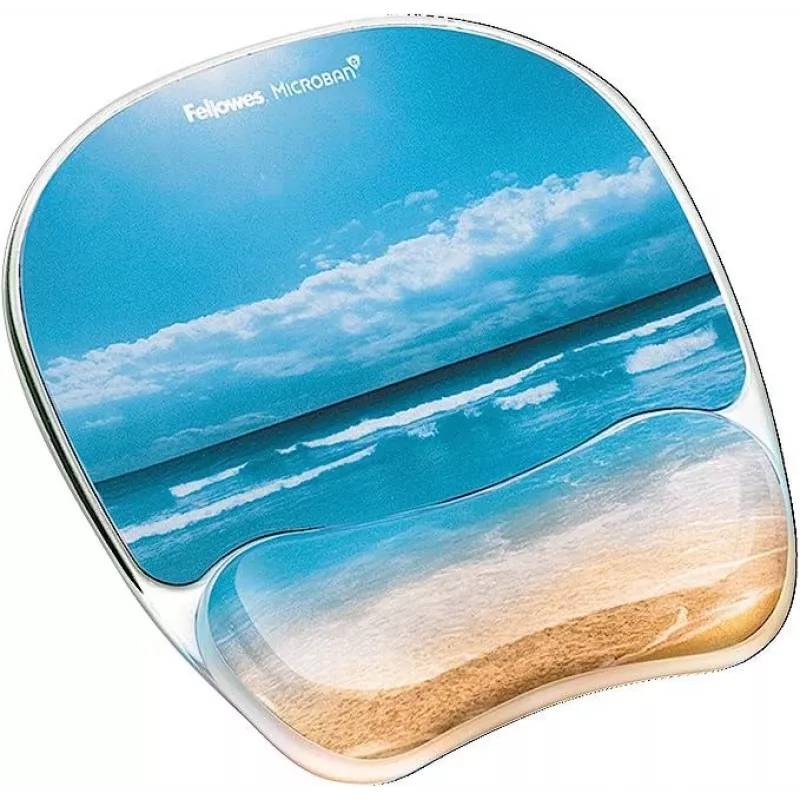 Tapete de rato com apoio de pulso Fellowes - tapete de rato de gel fotográfico com base de borracha antiderrapante e proteção antibacteriana - tapete de rato ergonómico para computador, portátil, escritório em casa - bege areia