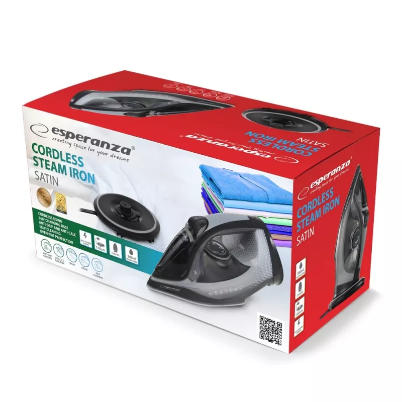 Ferro de engomar a vapor Esperanza EHI011 com base cerâmica Cinzento, Preto 2600 W