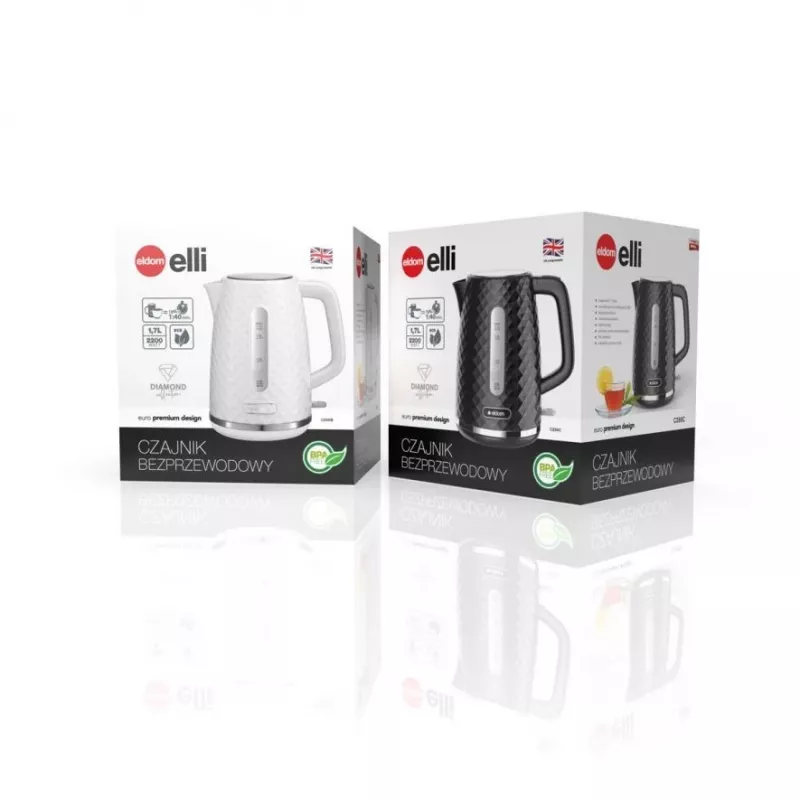 C280C ELDOM Chaleira ELLI, capacidade 1,7 l, potência 2200 W, Preto, Strix, Preto