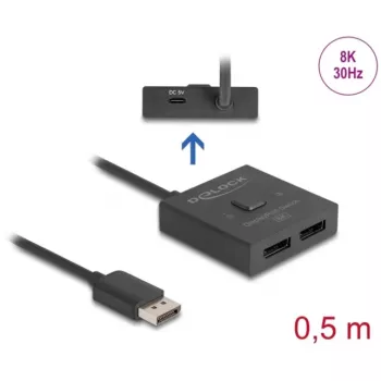 Delock - Distribuidor/comutador de vídeo - 8K, bidirecional - 2 x DisplayPort - Desktop (18906)