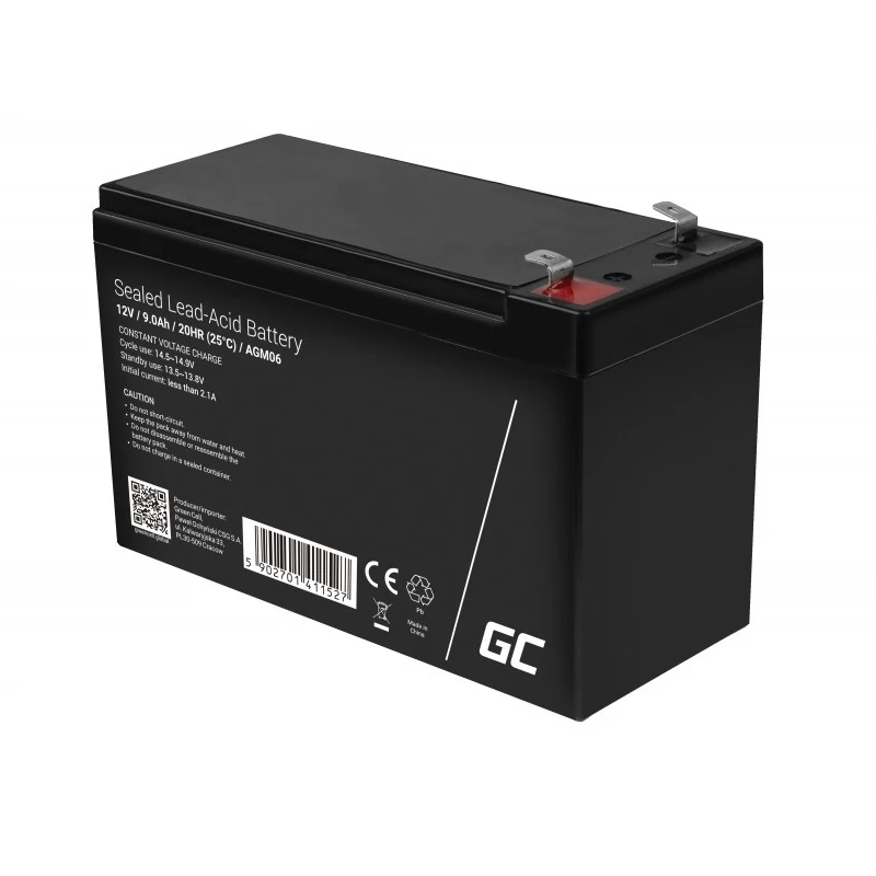 Bateria UPS Green Cell AGM06 — 12 V 9 Ah chumbo-ácido (VRLA) 95 × 151 × 65 mm, 2,3 kg