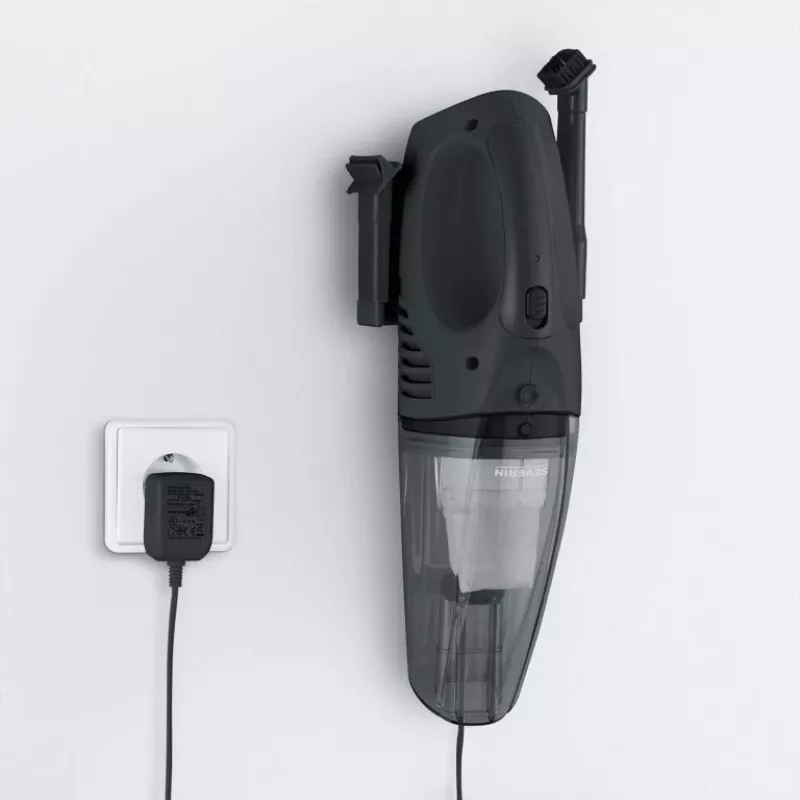 Severin HV 7963 aspirador de mão sem fios para sólidos e líquidos, 7,4 V Li-Ion, cabo de carregamento automóvel de 12 V, suporte de parede