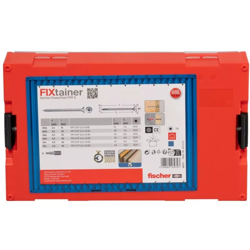 Conjunto de parafusos FISCHER FixTainer PowerFast II, 702 unid., rosca total, zincado galvanicamente