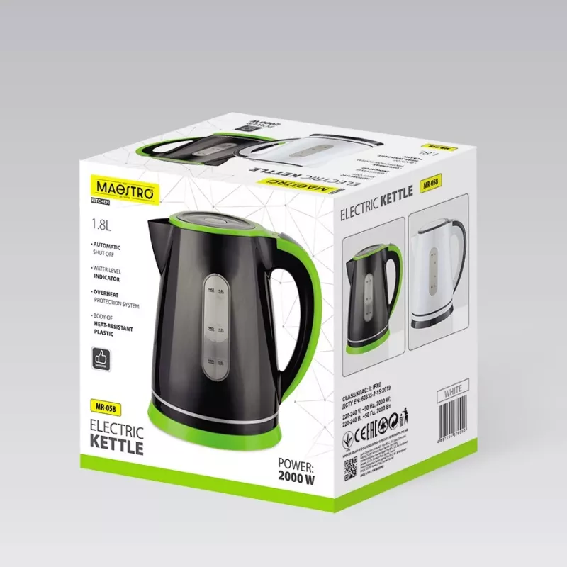 Chaleira elétrica Maestro MR-058-preta — capacidade de 1,8 L, potência de 2000 W