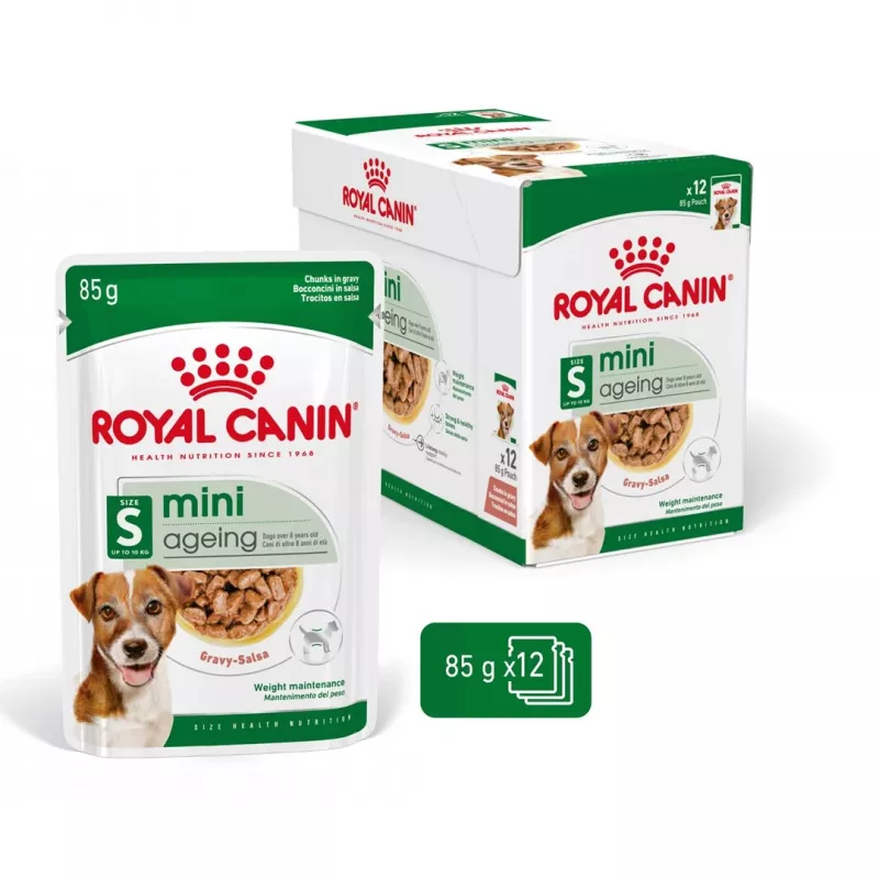Comida húmida Royal Canin Mini Ageing 12+ Adult 85 g saqueta — raças pequenas, aves, sénior