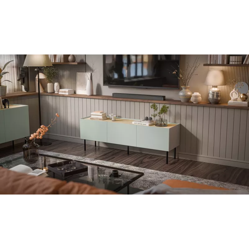 Móvel TV Cama FELLINI 150x40x52 verde-oliva + tampo de carvalho oleado