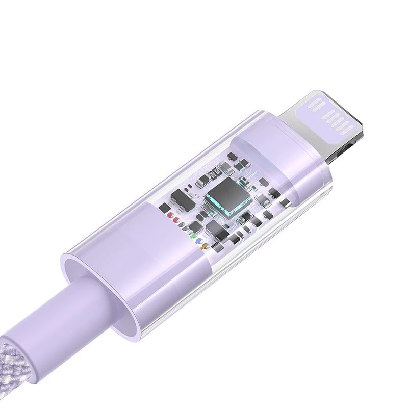 Cabo de carregamento rápido USB-C para Lightning Baseus Gem 1 m 20 W violeta, revestimento em nylon, Lightning de 7 pinos