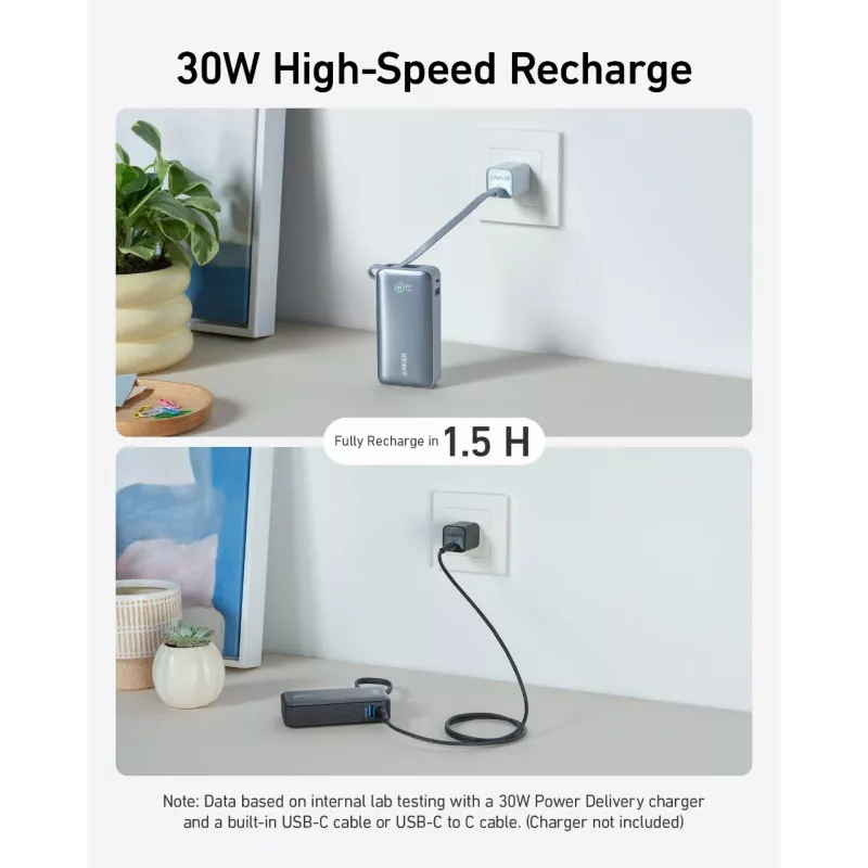 Powerbank 545 NANO 30W 10000mAh com cabo USB-C integrado, preto