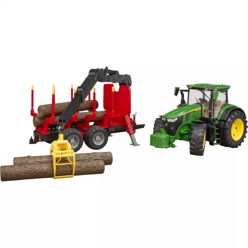 BRUDER John Deere 7R 350 com atrelado florestal e 4 troncos de árvore