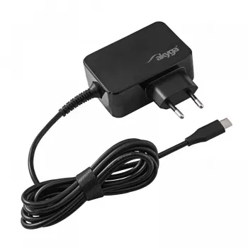 Fonte de alimentação para portátil Akyga AK-ND-81 USB-C GaN 65 W, PD 3.0, 5–20 V, cabo de 1,8 m, preto