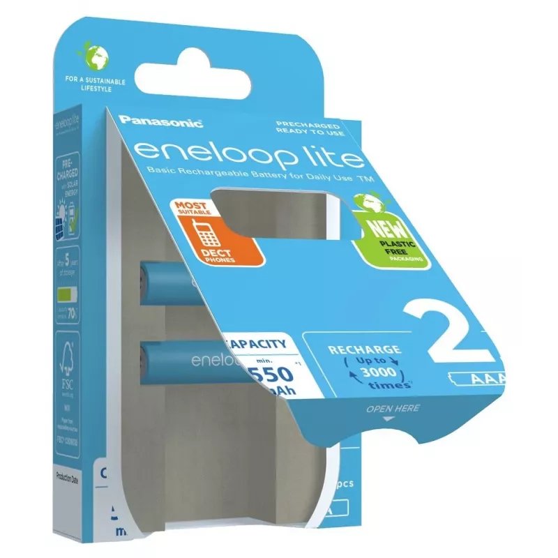 Pilhas recarregáveis PANASONIC ENELOOP LITE AAA 550 mAh 2 unid. (BK-4LCCE/2CP)