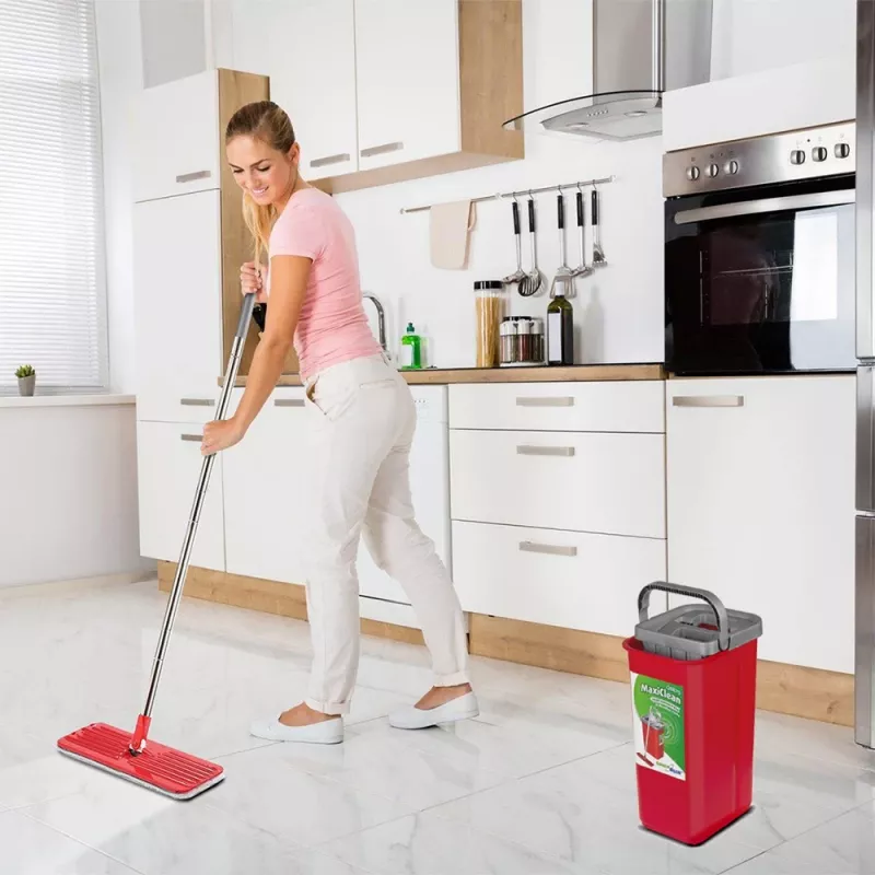 Conjunto de esfregona plana GB870 MaxiClean com balde de limpeza 2 em 1 5,7L, sistema de limpeza de chão com cabeça de esfregona rotativa 360°