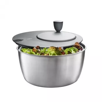 Centrífuga de salada GEFU Rotare aço inoxidável, acionamento por manivela, 3 L, caixa em aço inoxidável, redonda