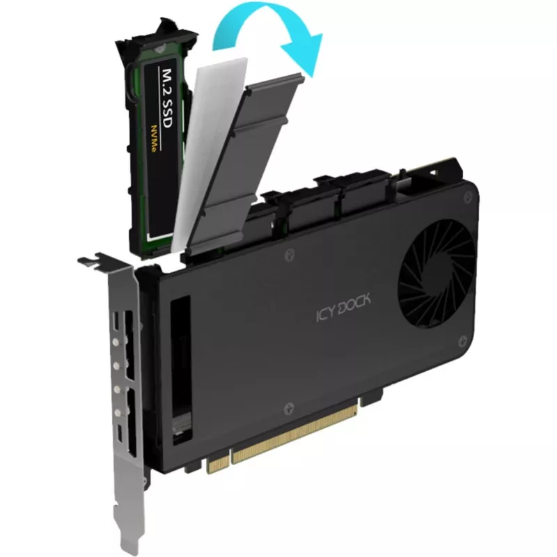 Placa adaptadora para rack móvel icy dock MB204MP-1B — rack móvel hot-swap para 4 × SSD M.2 NVMe