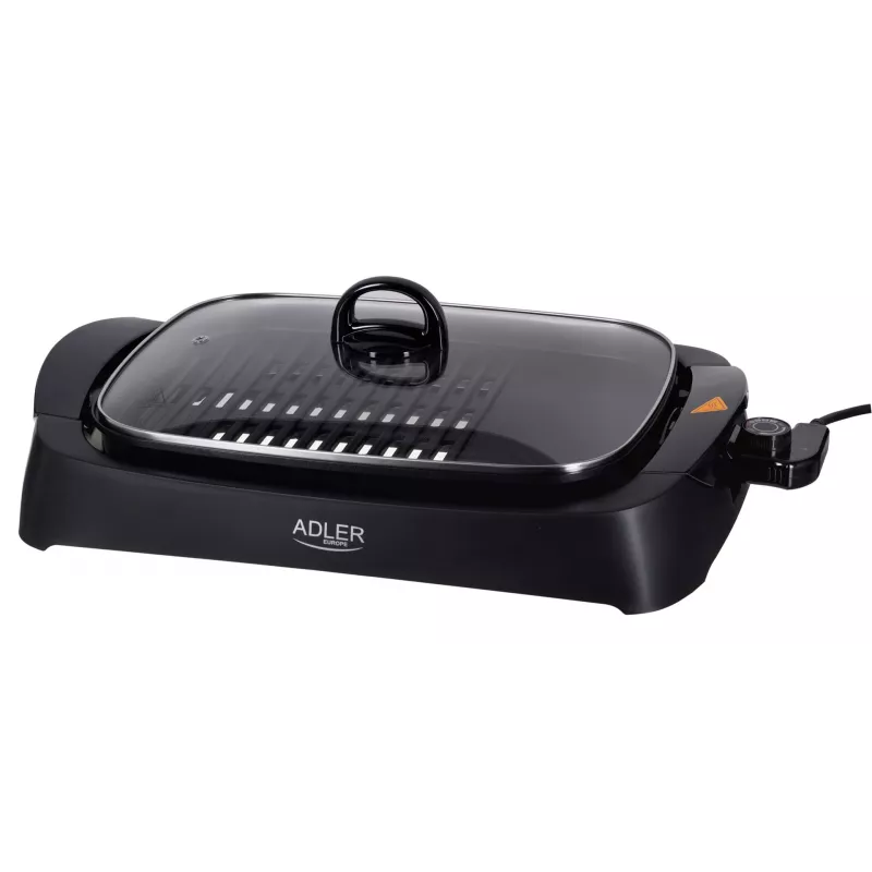 Grelhador elétrico de mesa Adler AD 6610, 3000 W, preto, grelha+placa retangulares de zonas duplas