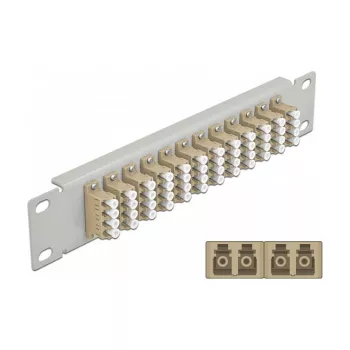 Patch panel de fibra ótica DeLOCK 10 polegadas 12 portas LC quad bege 1U cinzento