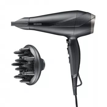 Secador de cabelo SEVERIN HT0167 preto/prateado, 1600 W, design compacto dobrável