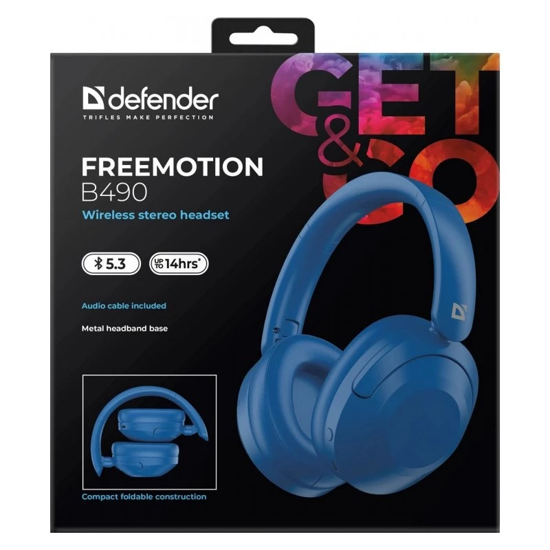 Auscultadores sem fios Defender Fre Emotion B490 — azul, on-ear, Bluetooth, microfone integrado