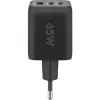 Carregador rápido USB-C Nano, PD, GaN, 65 Watt, cabo trançado USB-C (preto, 1x USB-A, 2x USB-C PD, Quick Charge 3.0, cabo de 1 metro)