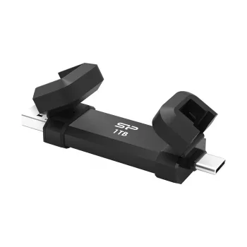 Pen USB Silicon Power DS72 1 TB, USB 3.2 Gen 2 Type-A / Type-C, caixa de alumínio e borracha, preto