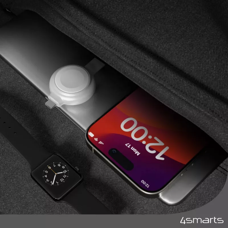 Carregador 4smarts QI2 smartwatch prateado USB carregamento rápido sem fios