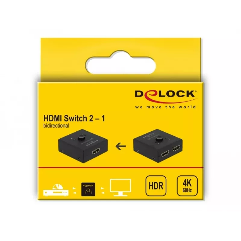 DeLock HDMI 2-1 bidirecional 4K 60 Hz compacto - Retail Box - Comutador de vídeo/áudio - 2 x HDMI - secretária (64072)