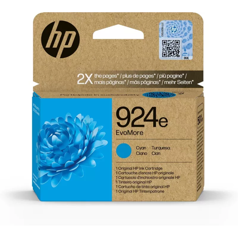 Tinteiro original HP 924e EvoMore ciano, rendimento alto (XL), ciano, 1 unidade, 800 páginas, embalagem individual
