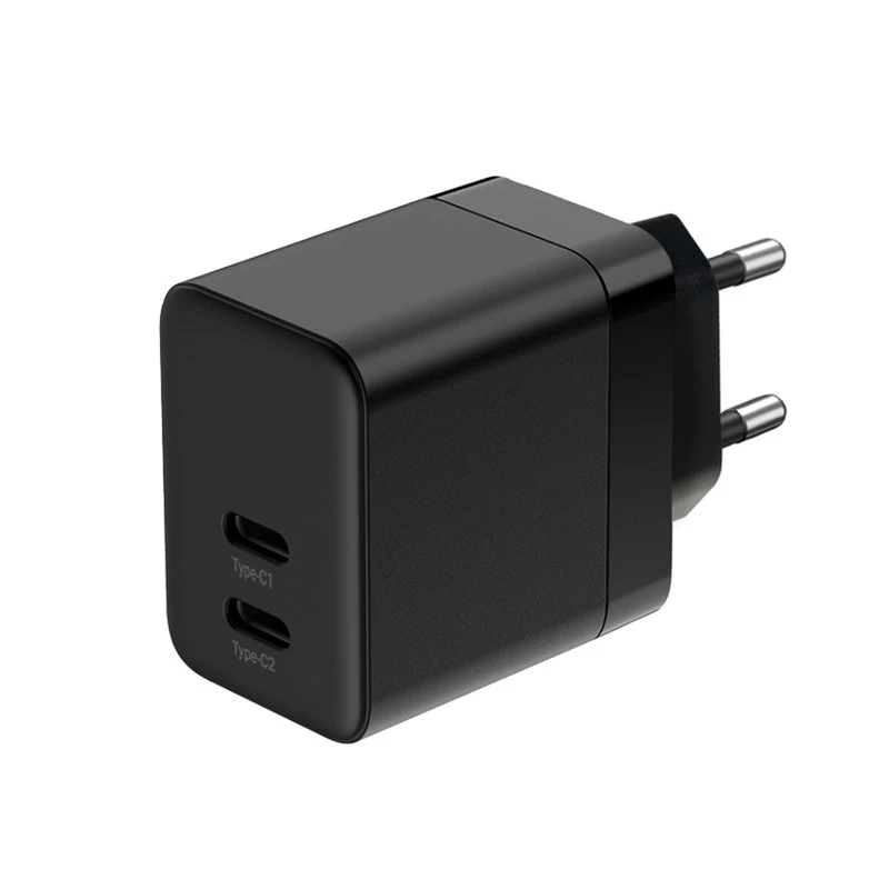 Carregador de parede Crong Ultra Compact GaN 35W PD 3.0 2x USB-C (preto)