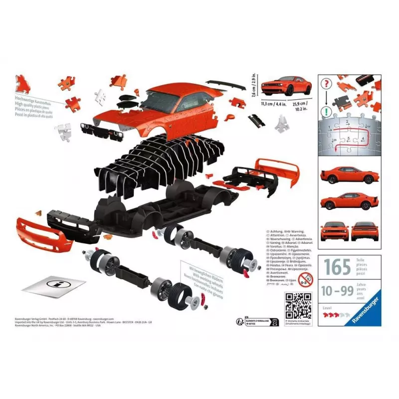 Puzzle 3D Ravensburger Dodge Challenger R/T Scat Pack Widebody 108 peças