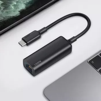 Adaptador Ethernet Aukey CB-A30 USB‑C para Gigabit RJ45 10/100/1000 Mbps, USB 3.0, alumínio, indicadores LED