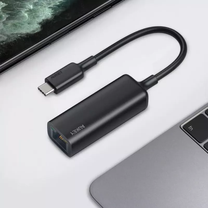 Adaptador Ethernet Aukey CB-A30 USB‑C para Gigabit RJ45 10/100/1000 Mbps, USB 3.0, alumínio, indicadores LED