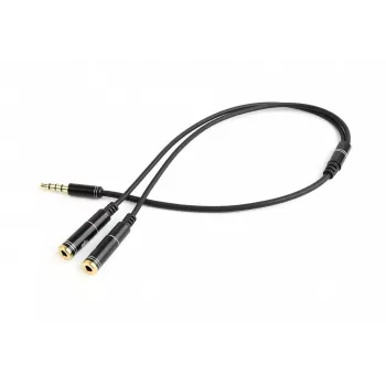 Adaptador de áudio Gembird CCA-417M 2×3,5 mm ficha macho para conector fêmea 3,5 mm, 0,2 m, preto