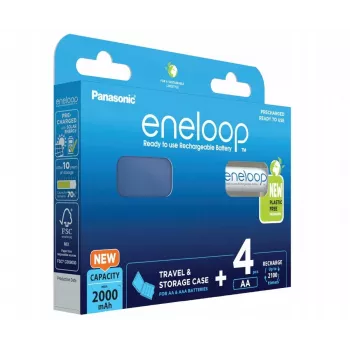 Pilhas recarregáveis PANASONIC ENELOOP AA 2000 mAh 4 unid. + estojo (BK-3MCDE/4CP+CASE)