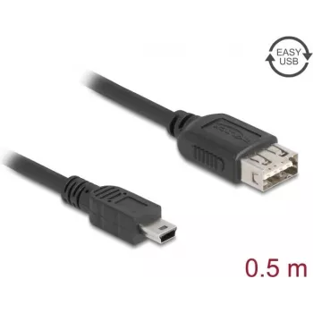 Cabo USB 2.0 DELOCK 81523, Mini-USB B para USB A, 0,5 m, preto