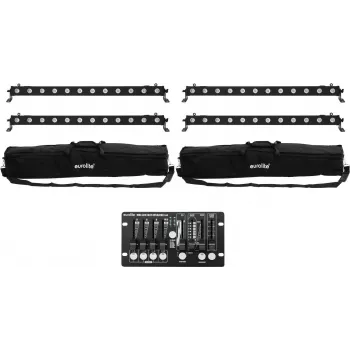 Conjunto de barras LED EUROLITE 4x LED BAR-12 QCL RGBW com 2 bolsas macias e controlador