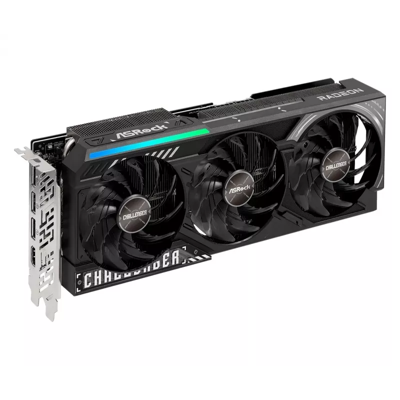 Placa gráfica ASRock Challenger Radeon RX 9070 XT — 16 GB GDDR6, 256 bits, PCIe 5.0, refrigeração ativa com 3 ventoinhas