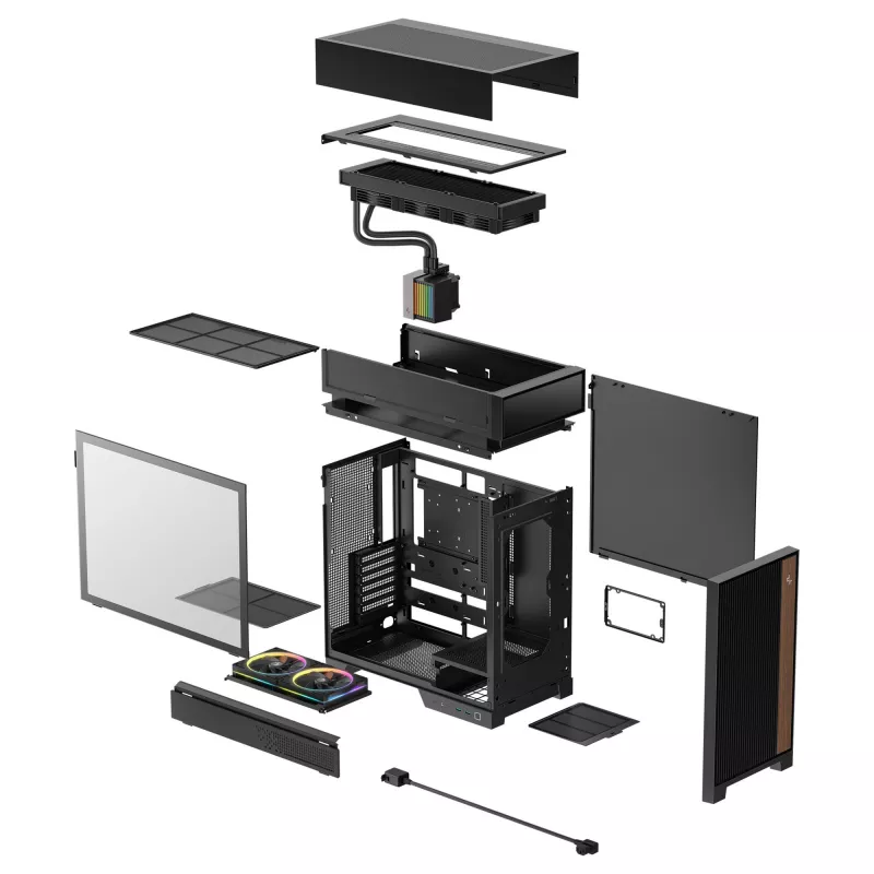 Caixa de PC de secretária DeepCool CL6600 preta — suporta fontes de alimentação ATX/PS2/SFX/SFX-L, ventoinha frontal de 140 mm, topo/traseira de 120/140 mm, unidades de 2,5/3,5 polegadas