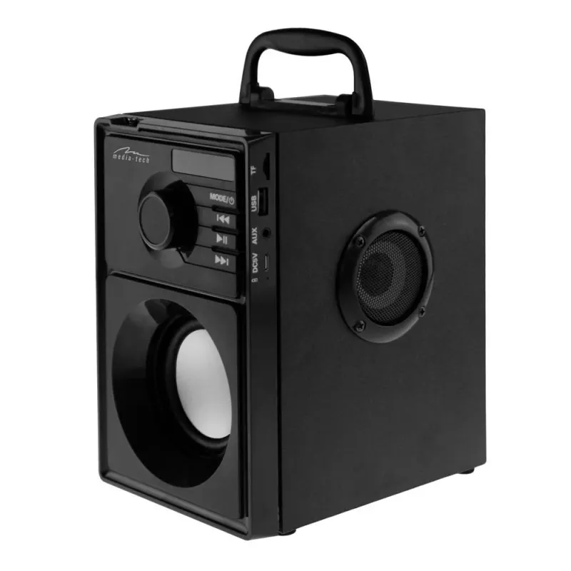 Altifalante portátil MEDIA-TECH MT3179, 20 W (RMS 15 W), Bluetooth 5.1, FM, MicroSD, USB, AUX, Li-Ion, 6 h, caixa de madeira