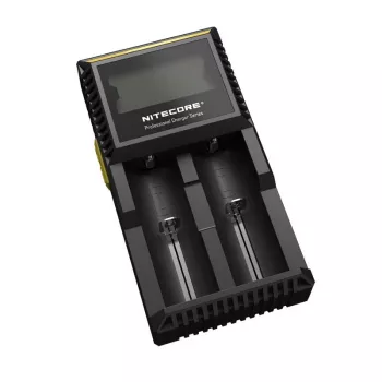 Carregador de pilhas Nitecore D2 — carregador de 2 compartimentos para pilhas AA/AAA/AAAA/C, tensão de entrada 100–240V, tensão de saída 4,2V, preto