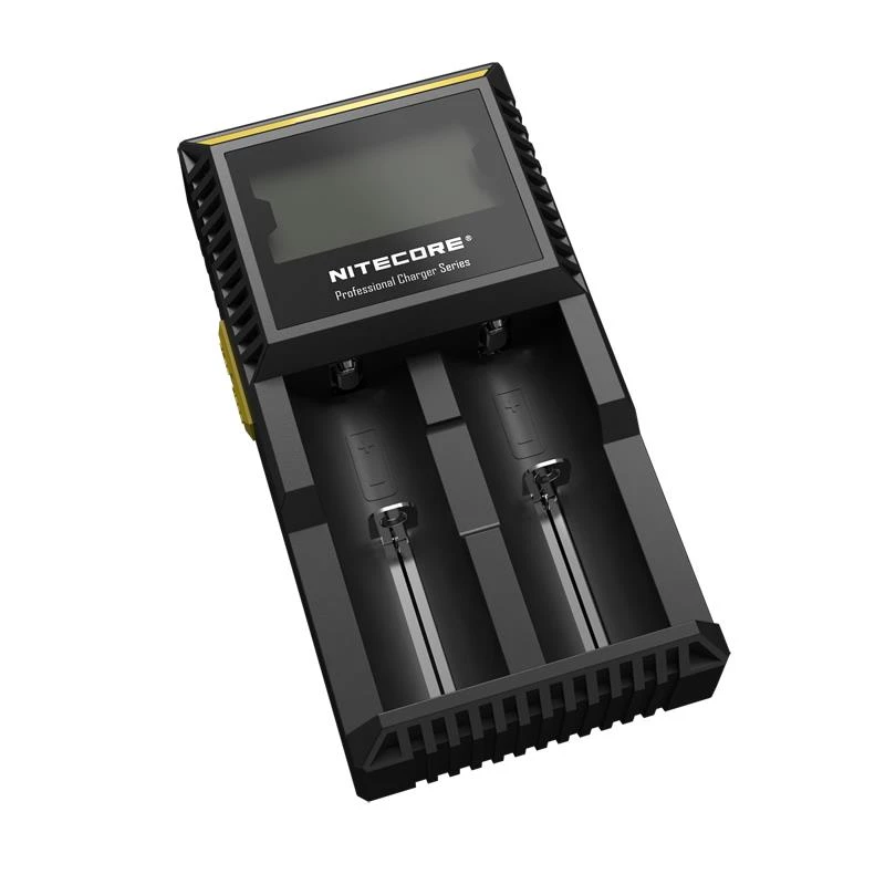 Carregador de pilhas Nitecore D2 — carregador de 2 compartimentos para pilhas AA/AAA/AAAA/C, tensão de entrada 100–240V, tensão de saída 4,2V, preto