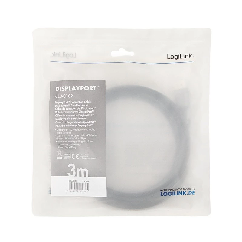 Cabo DisplayPort LogiLink CDA0102 3 m cinzento preto