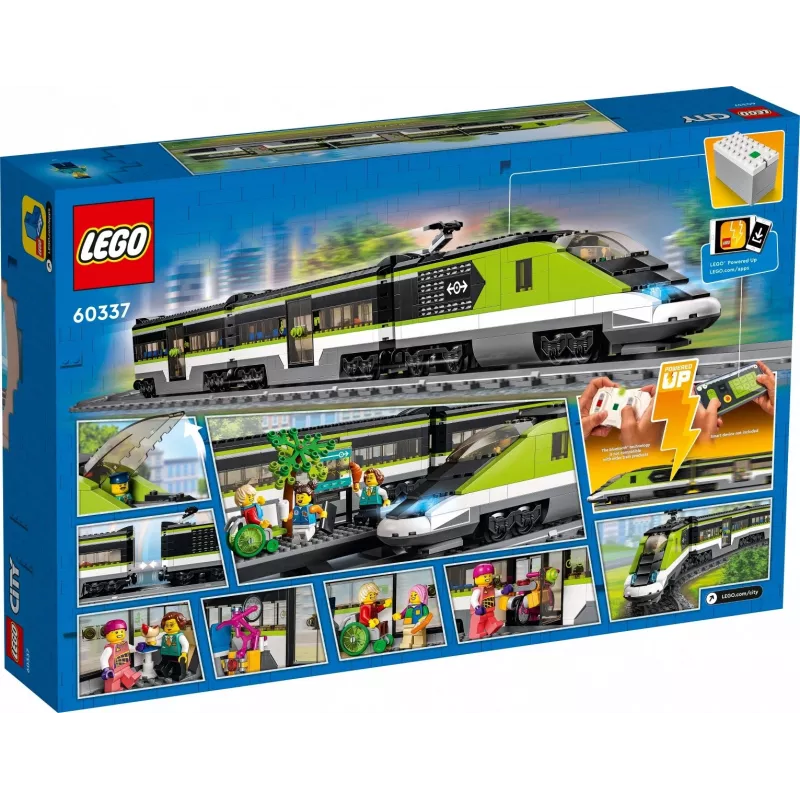 LEGO 60337 City Comboio de passageiros expresso Conjunto brinquedo telecomandado presente para crianças rapazes e raparigas com faróis funcionais 2 vagões e 24 peças de via