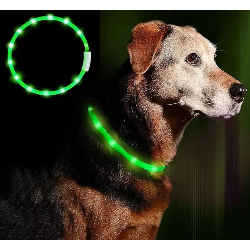 Coleira LED Anicoll verde para cães e gatos modelo iluminação recarregável