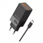 Adaptador de rede Beline 2x USB-C 1x USB 65W cabo USB-C preto/preto PD 3.0