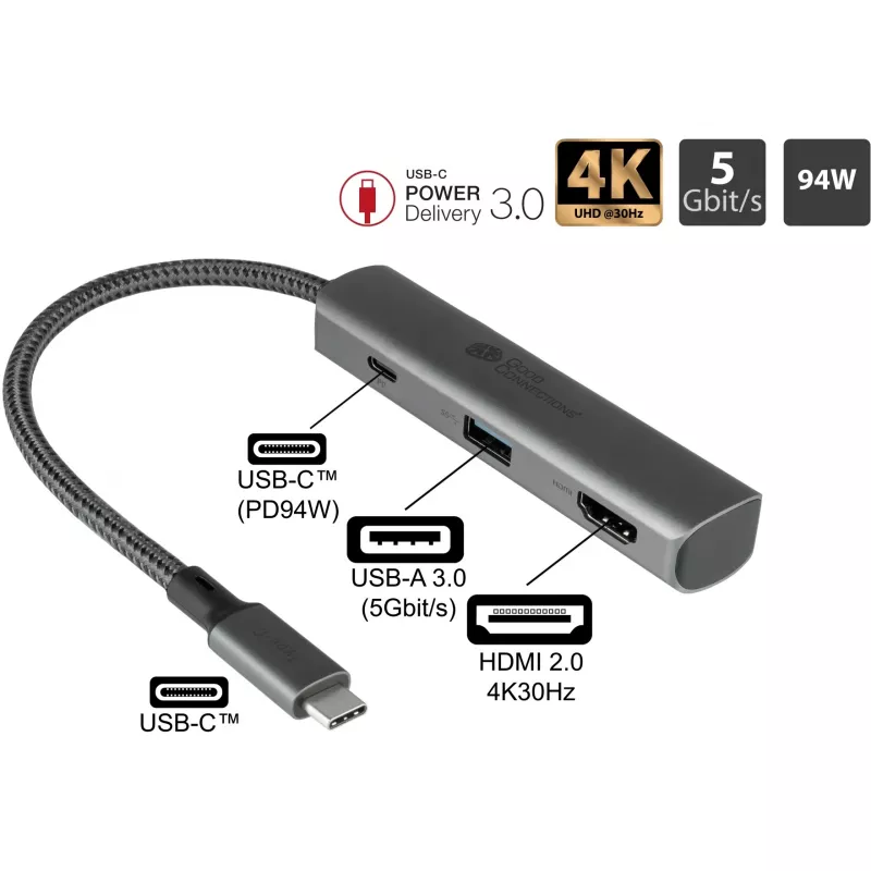 Hub USB Type-C Alcasa HUB-C002A 5000 Mbit/s HDMI USB 3.0