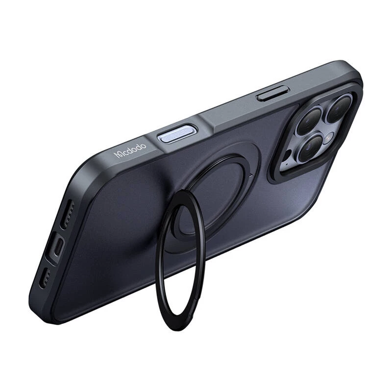 Capa protetora Mcdodo PC-4932 para iPhone 16 Pro com suporte integrado, preto