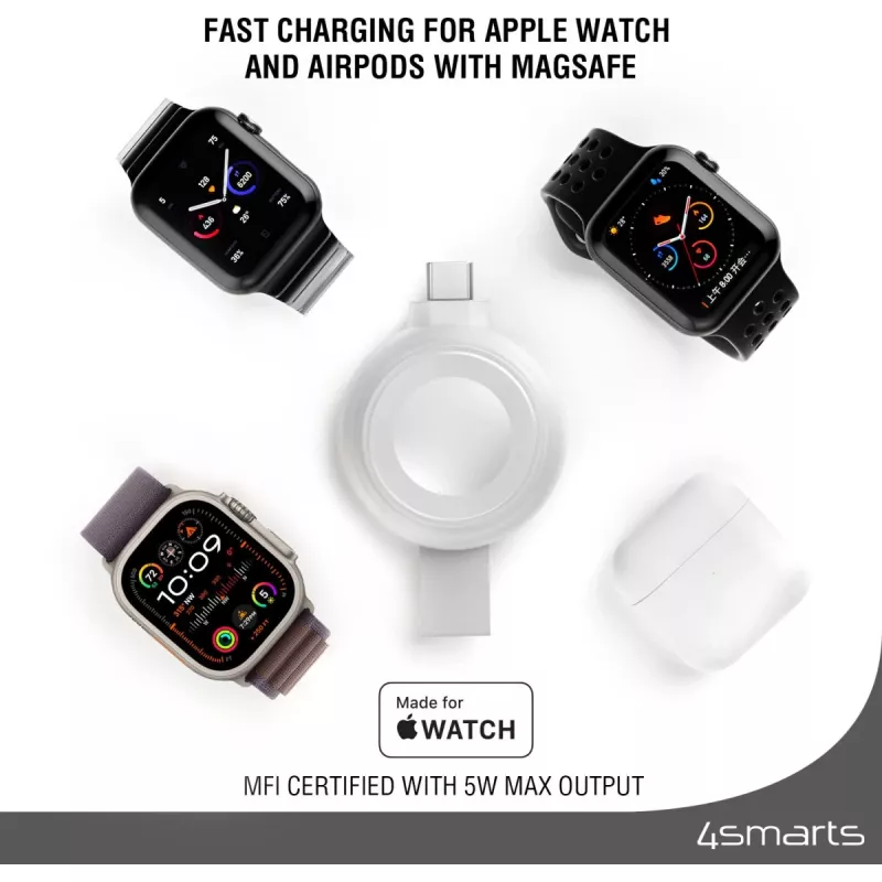 Carregador 4smarts QI2 smartwatch prateado USB carregamento rápido sem fios