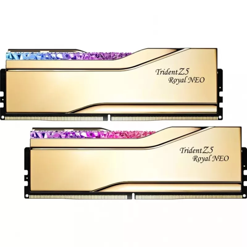 DIMM 32 GB DDR5-6000 (2x 16 GB) Dual-Kit, memória dourada, F5-6000J2836G16GX2-TR5NG, Trident Z5 Royal Neo, AMD EXPO