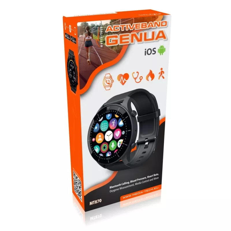 Smartwatch MEDIA-TECH MT870 — ecrã tátil IPS de 1,3 polegadas (3,3 cm), caixa de 51 mm, Bluetooth, preto
