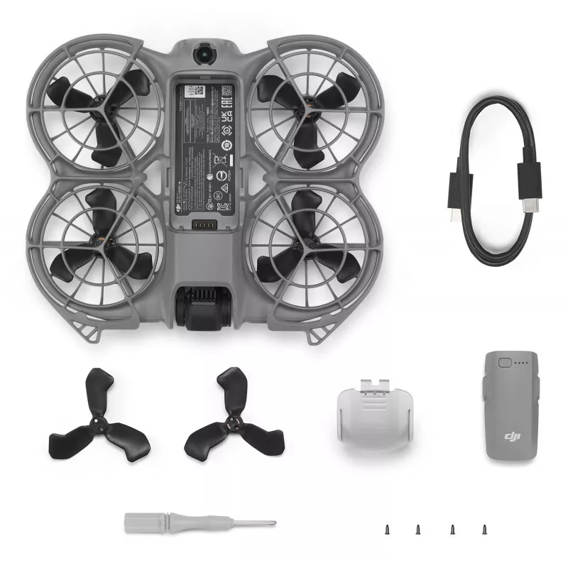 Quadricóptero DJI Neo 2 — 4 rotores, câmara de 12 MP, vídeo 2688×1512, bateria de 1606 mAh, 49 GB de armazenamento interno, Wi‑Fi e Bluetooth